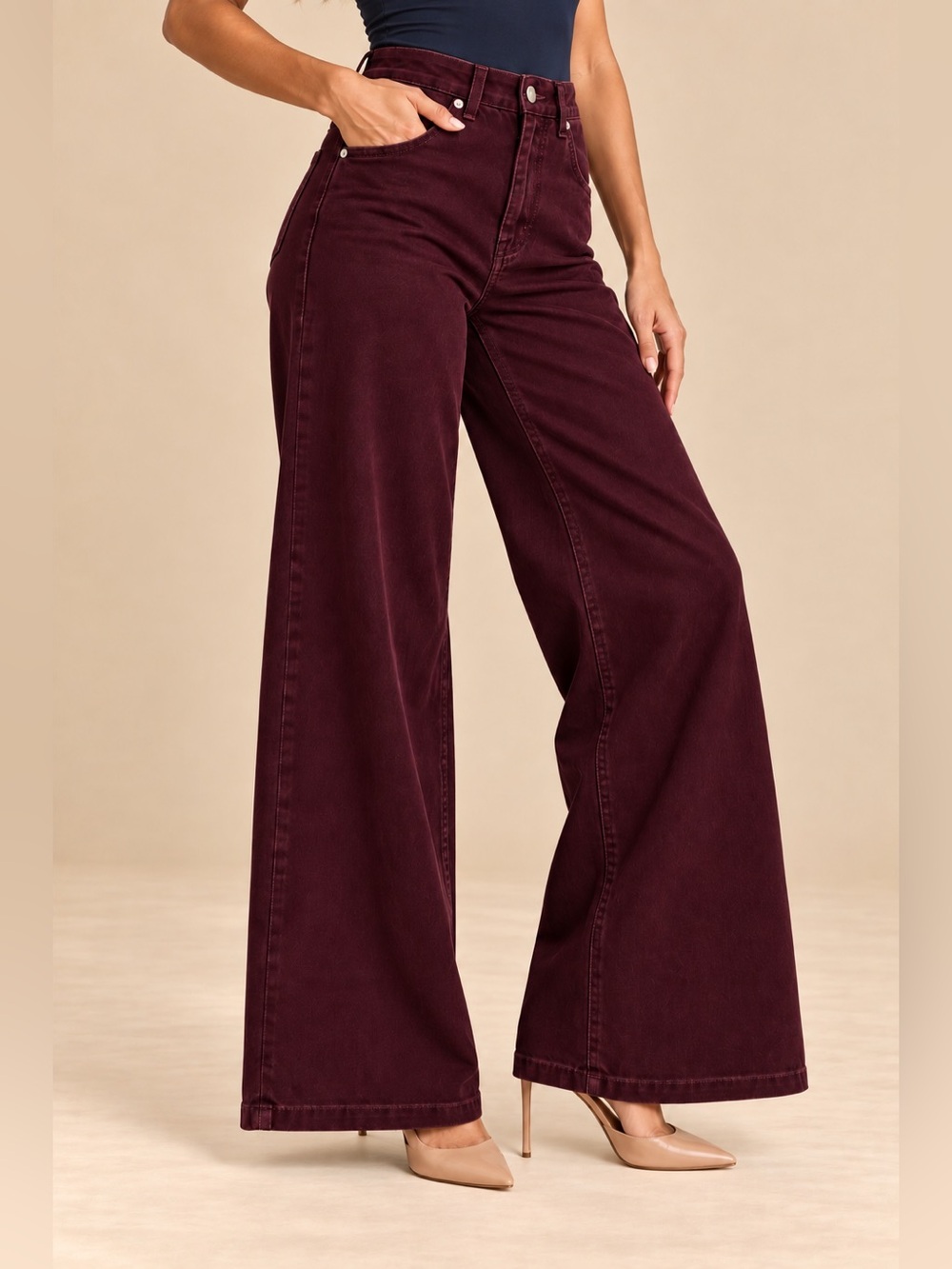 Princess Polly Current Burgundy Supercut Low Rise Wide Leg Baggy Pleat Jeans NWT